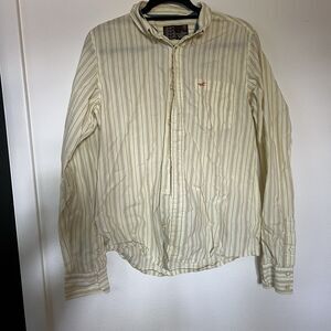 Hollister Dress Shirt Men's Medium yellow button down casual Striped long sleeve